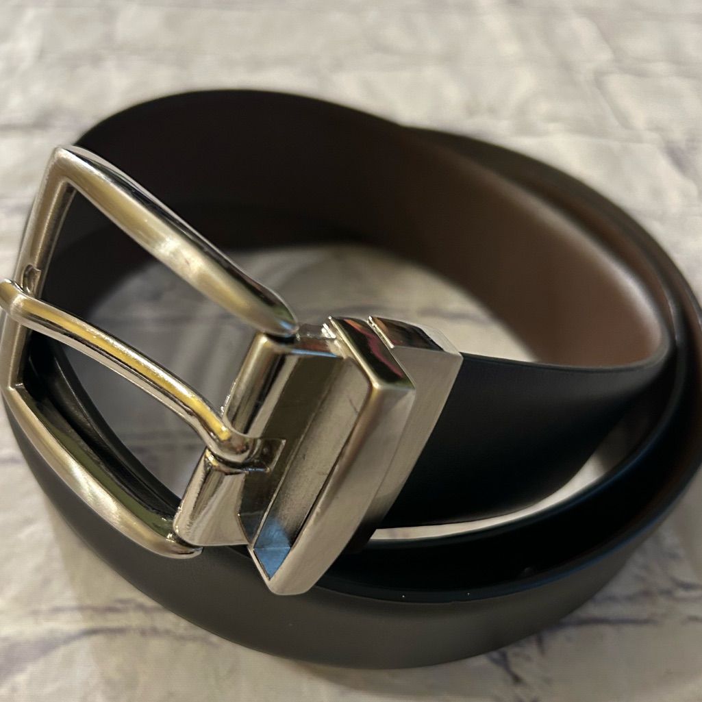 Reversible Black And Brown Leather With Silver Tone Hardware Mens Dress Belt 40